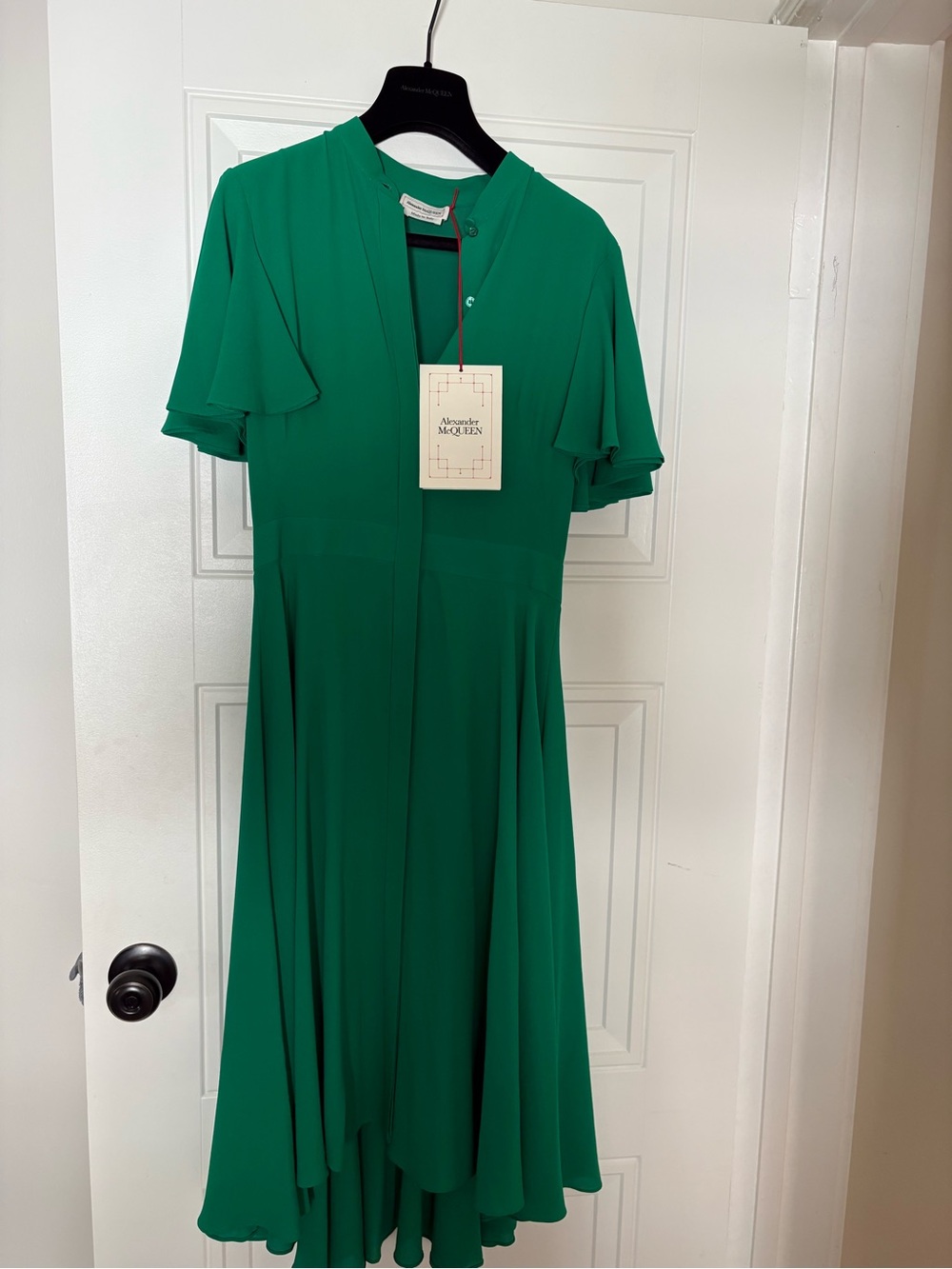 Alexander McQueen Emerald Green Midi Dress with Flutter Sleeves
